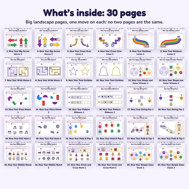 Busy Book Printable, 30 Big New Year Pages for Ages 2 to 5, No Cutting ...