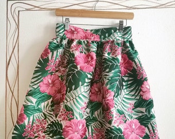 TROPICAL PARTY SKIRT, green and pink high waisted ruffled skirt