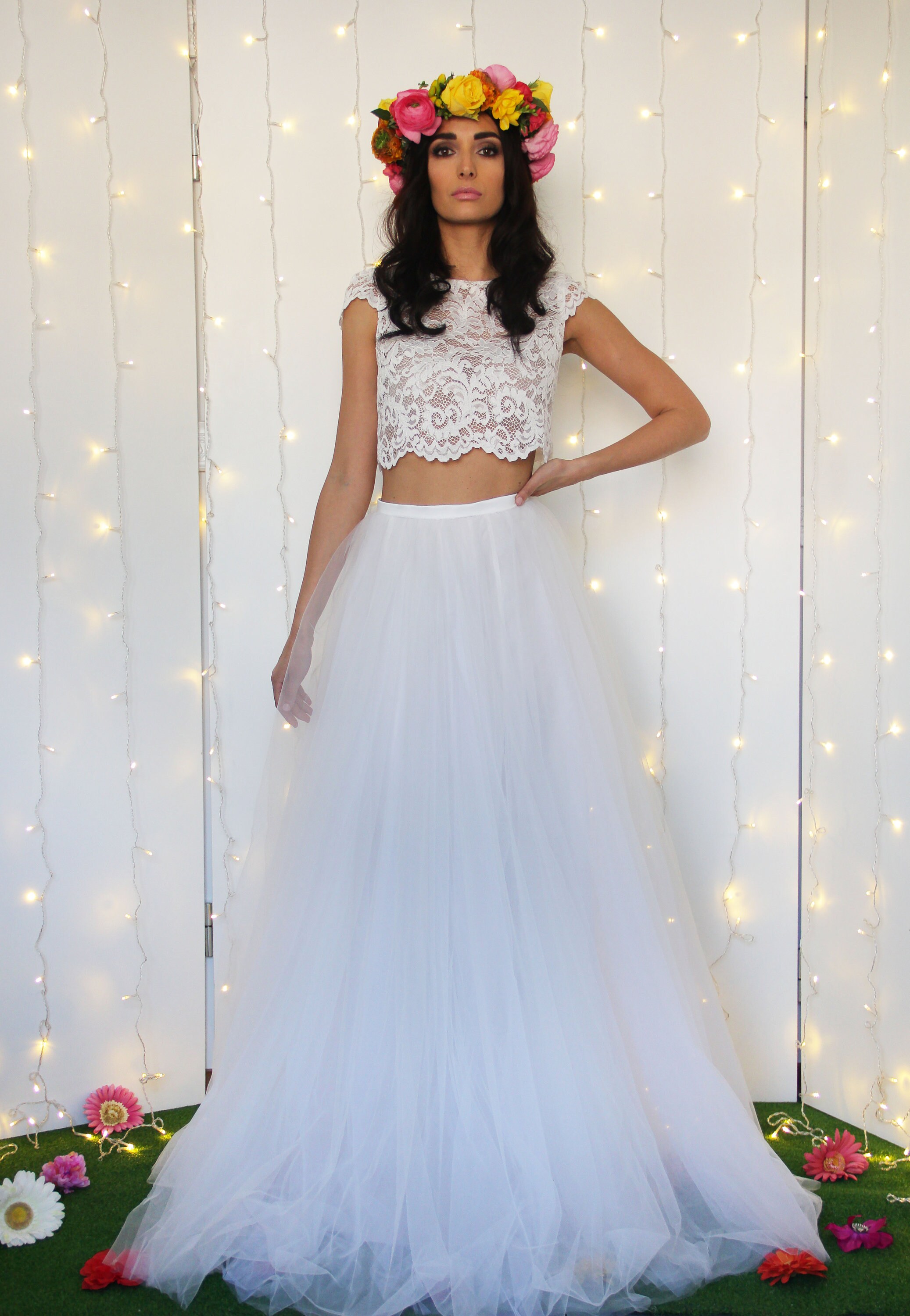 WEDDING TULLE SKIRT white tulle skirt with split bridal | Etsy