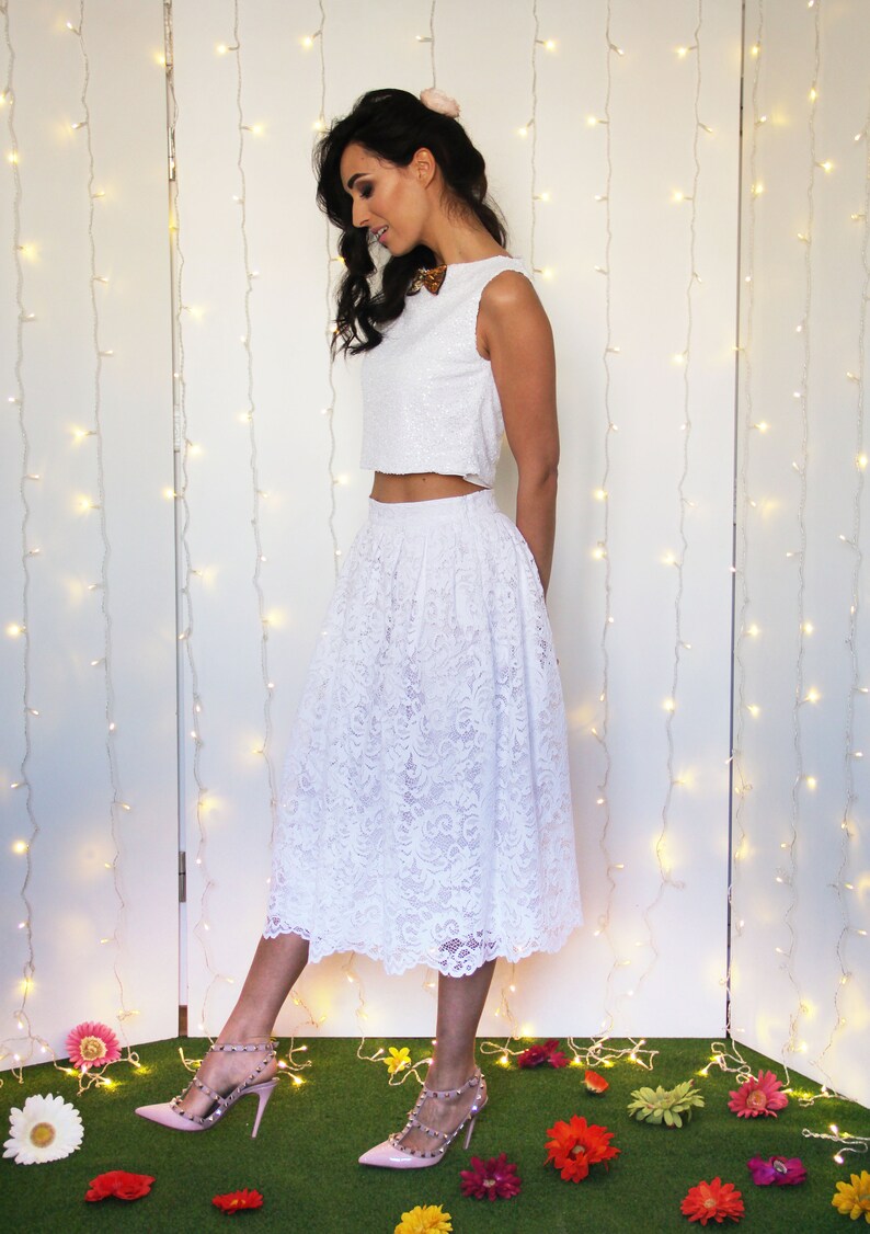 LACE WEDDING SKIRT Tea Length Bridal Skirt White Lace Skirt Etsy