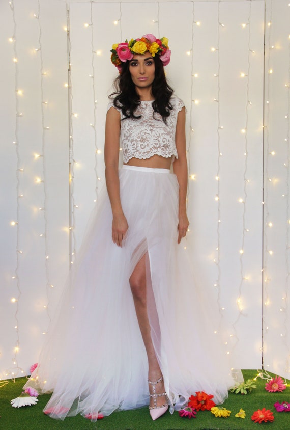 GONNA DI TULLE bianca con spacco gonna ampia da sposa in | Etsy Italia