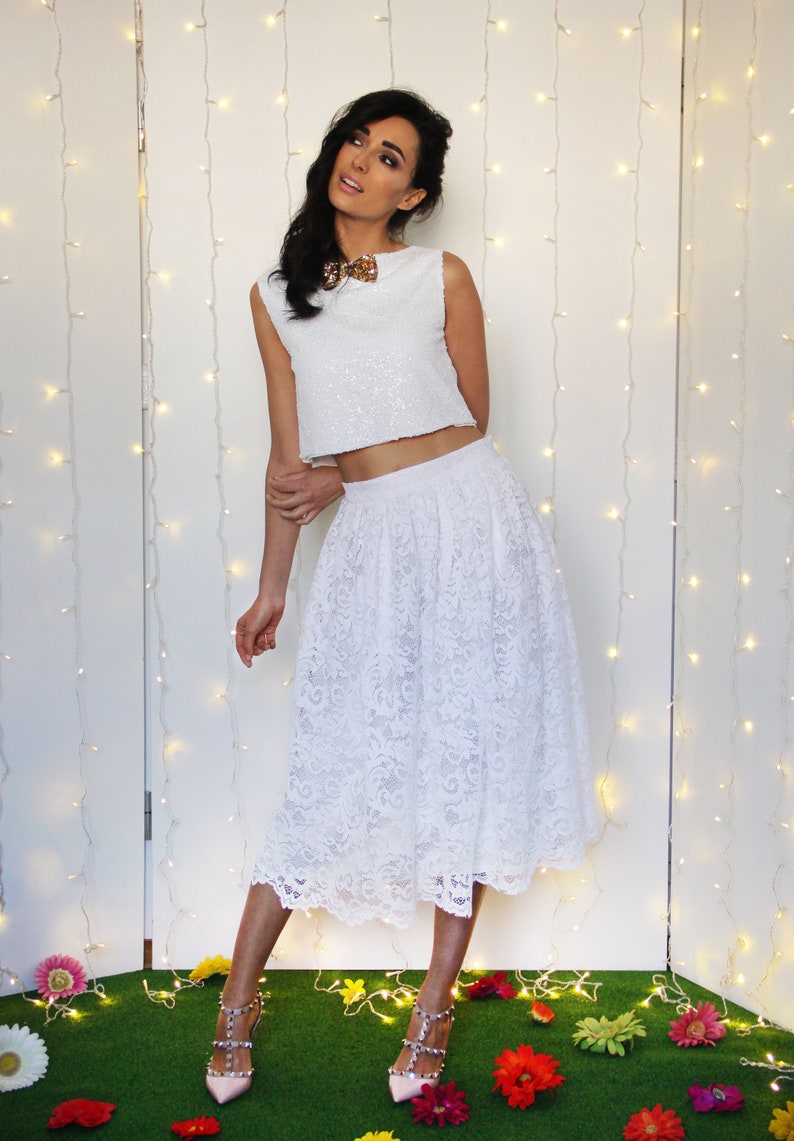 LACE WEDDING SKIRT Tea Length Bridal Skirt White Lace Skirt Etsy