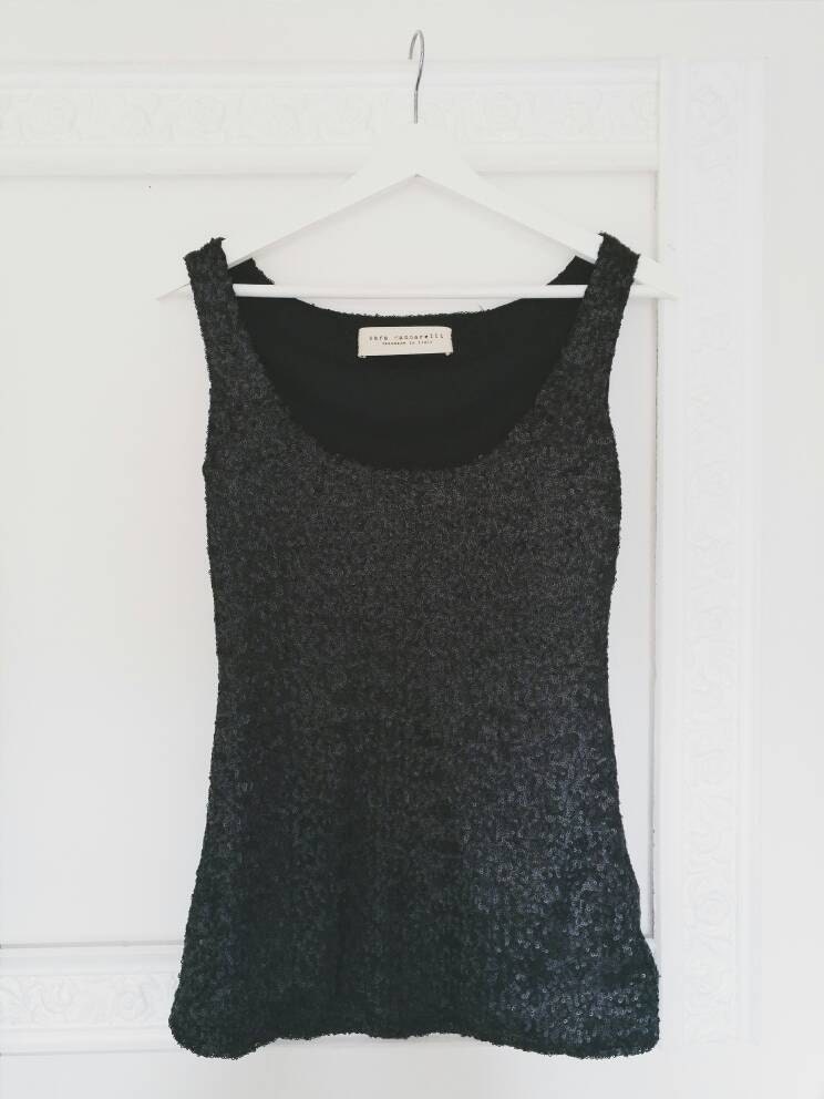 BLACK SEQUIN TOP, sequin tank top, black evening top, party top, black ...