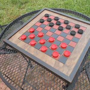 Wood Checkerboard with Checkers-Black and Red Wood Checkerboard-Checkerboard Game-Checkerboard Wall Art-Checkered Game Board image 4