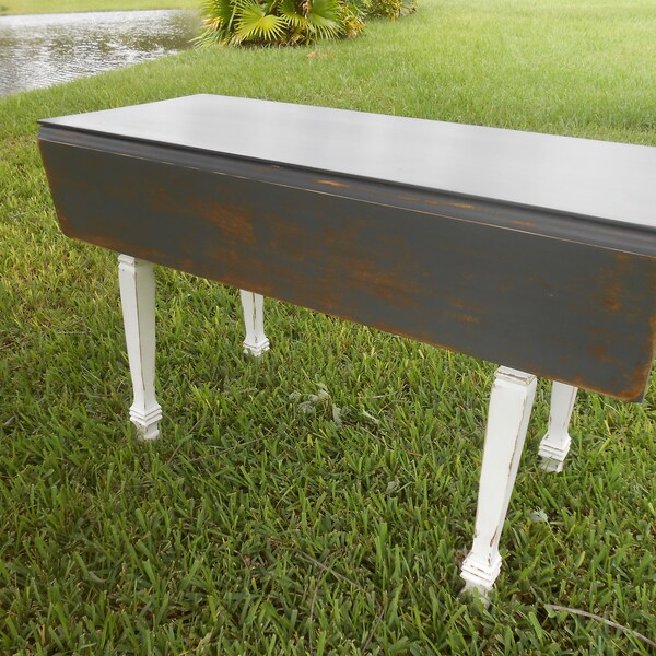 Wood Drop Leaf Table - Vintage Drop Leaf Table - Farmhouse Table - Kitchen Table - Painted and Distressed Drop Leaf Table - Vintage Table