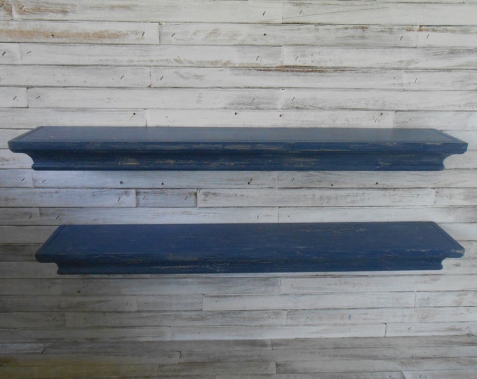 Pair of Floating Shelvescrackle Finish Shelfnavy Floating Shelves