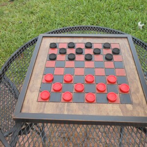 Wood Checkerboard with Checkers-Black and Red Wood Checkerboard-Checkerboard Game-Checkerboard Wall Art-Checkered Game Board image 2