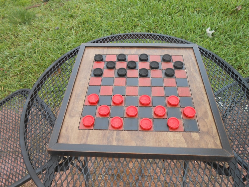 Wood Checkerboard with Checkers-Black and Red Wood Checkerboard-Checkerboard Game-Checkerboard Wall Art-Checkered Game Board image 2