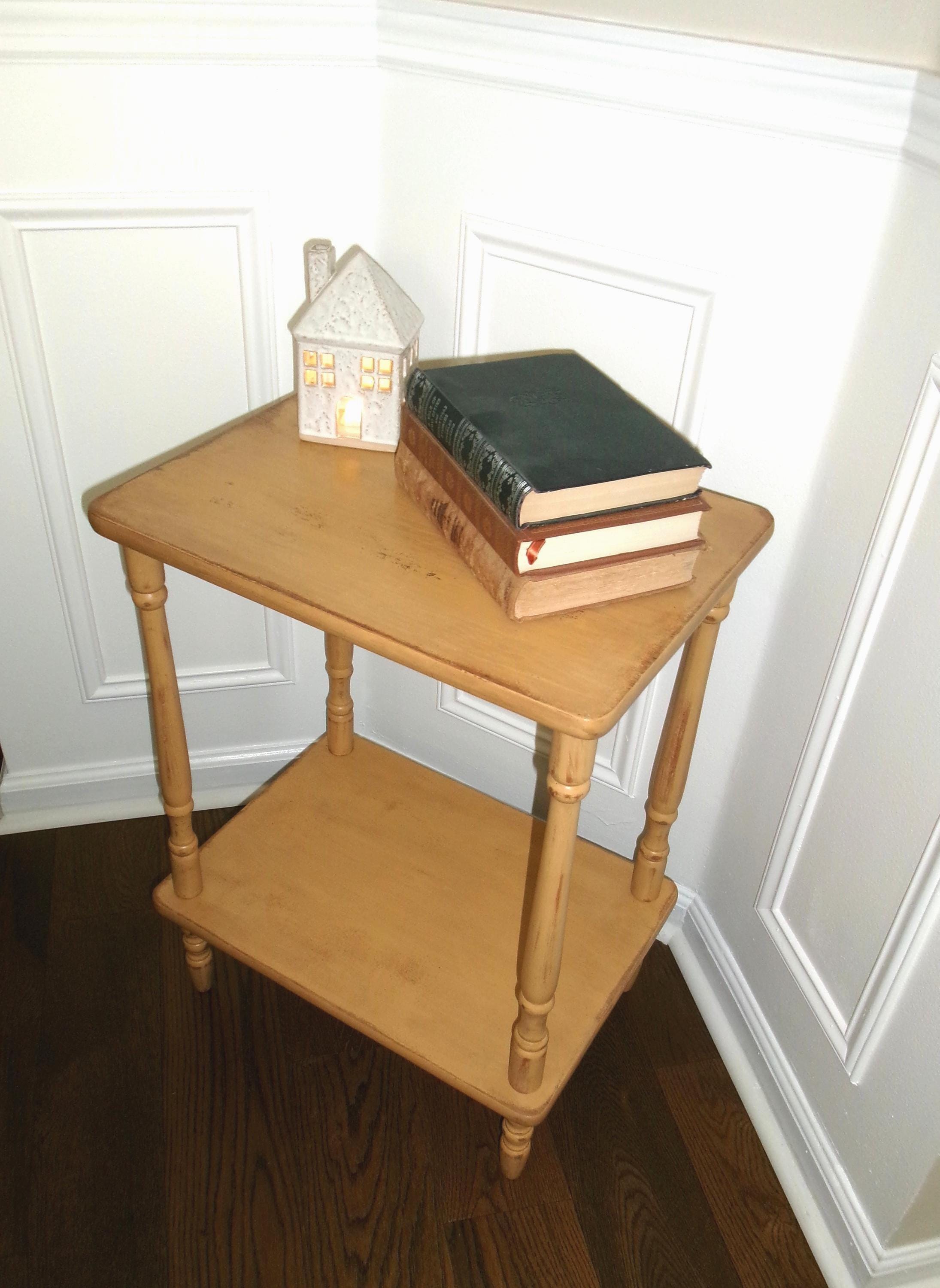 Refinished Wood Table-Painted End Table-Two shelf End Table-Upcycled Wood Table-Yellow Distressed End Table-Occasional Table-Accent Table