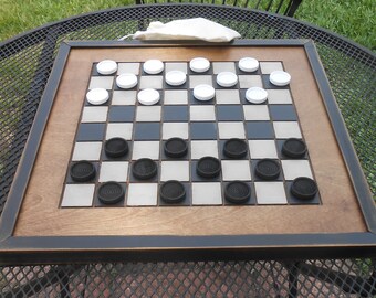 Wood Checkerboard- Handmade-Black and White Wood Checkerboard-Checkerboard Game-Checkerboard Wall Art-Checkered Game Board
