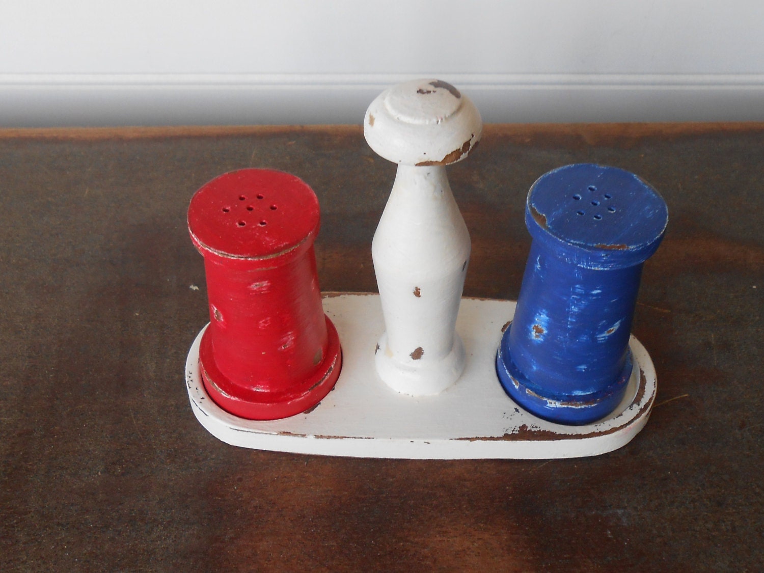 Red White and Blue Wood Salt and Pepper Shakers Upcycled Etsy