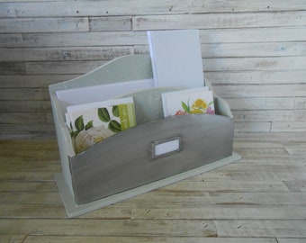 Organiseur de bureau gris - Organiseur de bureau - Organisateur de bureau 2 sections-Organisateur décoratif-Porte-courrier-Porte-courrier-Organiseur de rangement - Upcyclé