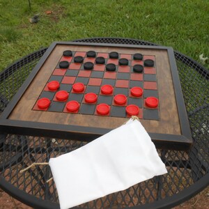 Wood Checkerboard with Checkers-Black and Red Wood Checkerboard-Checkerboard Game-Checkerboard Wall Art-Checkered Game Board image 5