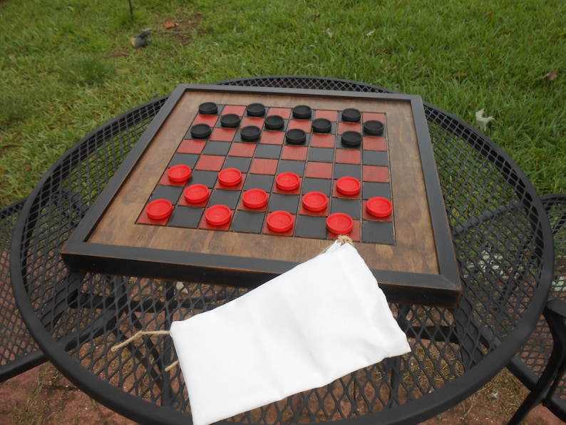 Wood Checkerboard with Checkers-Black and Red Wood Checkerboard-Checkerboard Game-Checkerboard Wall Art-Checkered Game Board image 5