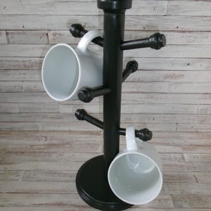 Coffee Mug Rack-Counter Coffee Mug Holder-Kitchen Mug Rack-Black Mug Rack-Wood Mug Rack-Painted Coffee Cup Holder-6 Coffee Mug Holder