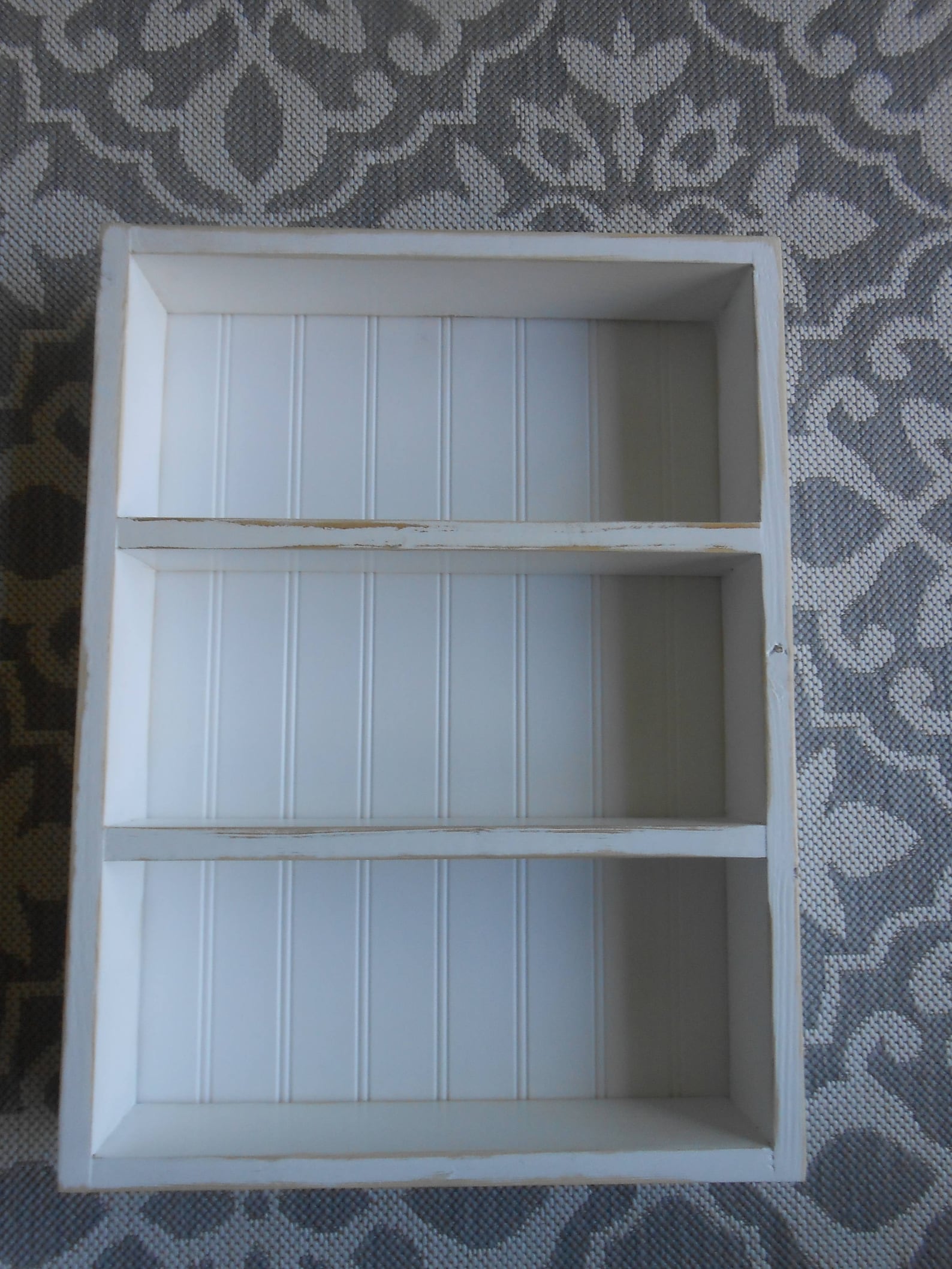 Farmhouse Beadboard Display Shelf: Distressed White Cottage Decor-wall