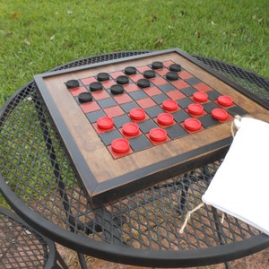 Wood Checkerboard with Checkers-Black and Red Wood Checkerboard-Checkerboard Game-Checkerboard Wall Art-Checkered Game Board
