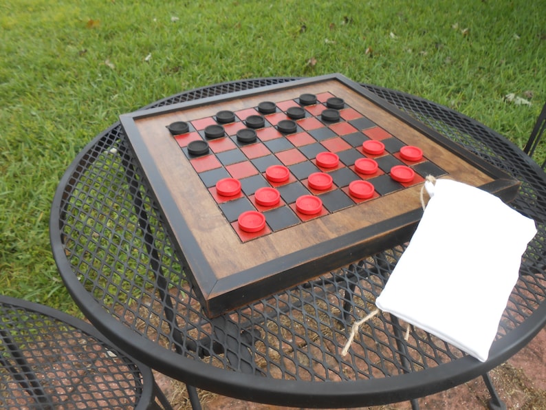 Wood Checkerboard with Checkers-Black and Red Wood Checkerboard-Checkerboard Game-Checkerboard Wall Art-Checkered Game Board