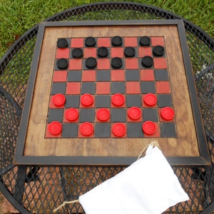 Wood Checkerboard with Checkers-Black and Red Wood Checkerboard-Checkerboard Game-Checkerboard Wall Art-Checkered Game Board image 3