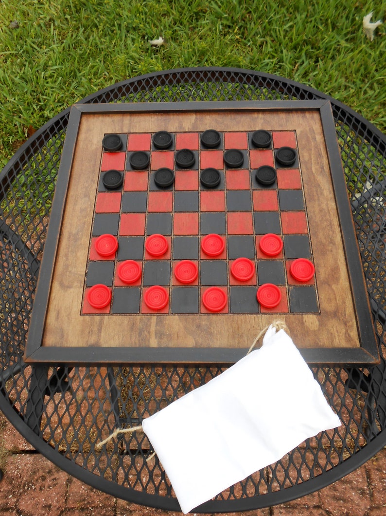 Wood Checkerboard with Checkers-Black and Red Wood Checkerboard-Checkerboard Game-Checkerboard Wall Art-Checkered Game Board image 3