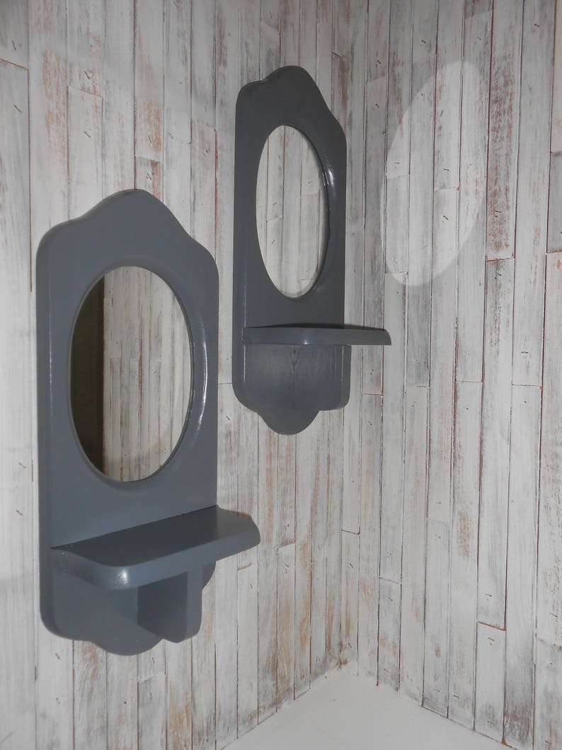 Gray Mirror Shelf Set Wall With Two Display Decor