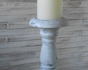 Tall Farmhouse Pillar Candle Holder-White Candle Holder-Refinished Candle Stand-Tall Candle Holder 13 Inch-Tall Wood Candle Stand-Home Decor