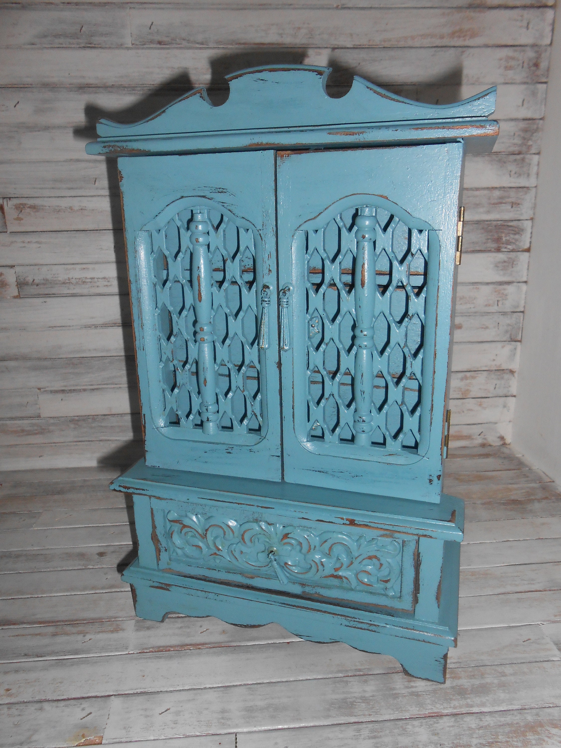 Vintage Teal Jewelry Box Musical Painted Jewelry Box Vintage Etsy