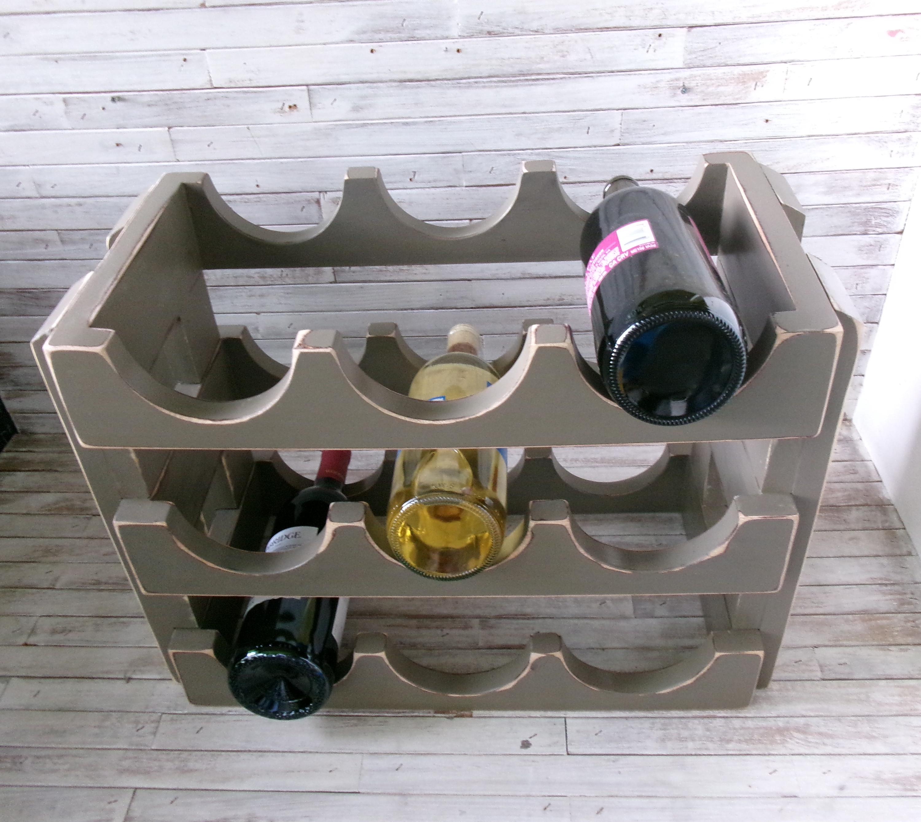 Distressed Wood Wine Rack – Holds 9 Bottles, Barcelona Beige Finish - Etsy