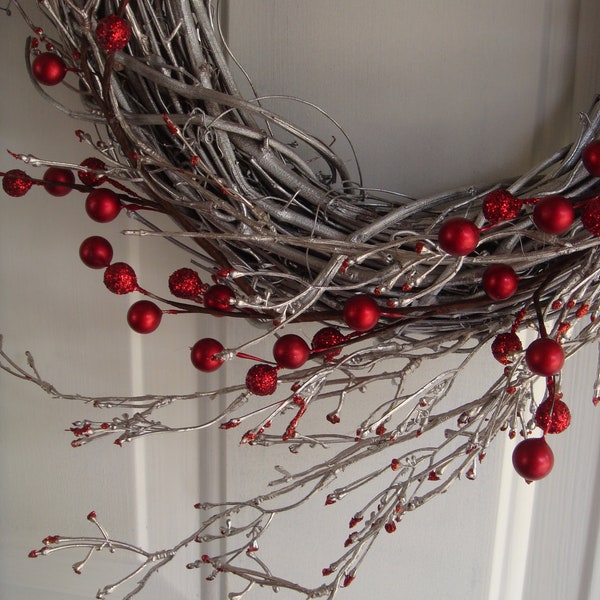 Christmas wreath, holiday wreath, winter wreath, red berry wreath, Christmas decoration, berry wreath, holiday decoration, silver decoration