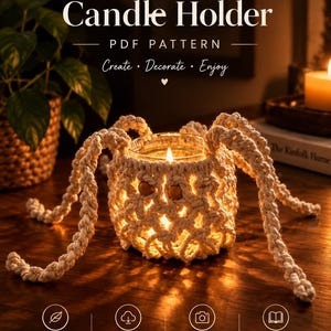 Handmade Macrame Spider Candle Holder, Halloween Decor, Boho DIY Woven Rope Lantern, Gothic Home Decor, Spooky Season Gift