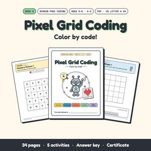 Book 4: Pixel Art Coding for Kids, Unplugged Color by Code, K-2 Worksheets (PDF)