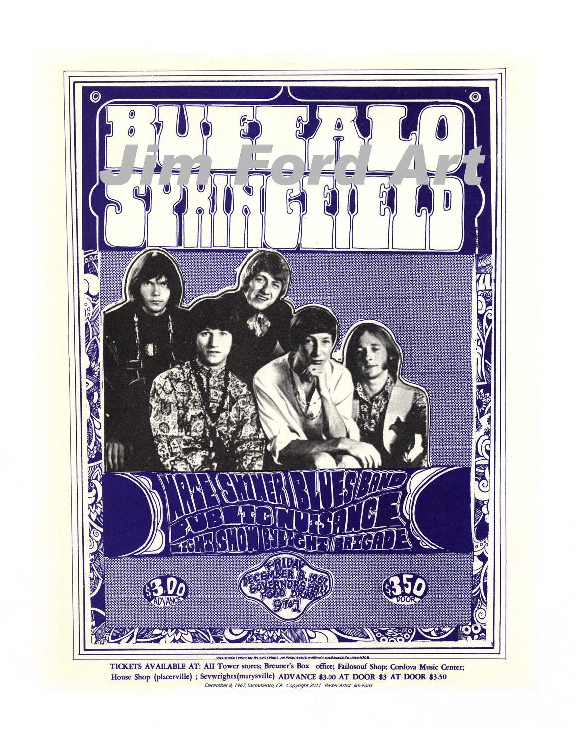 Buffalo Springfield, 1967- 68 Rock Art Concert Poster, Sacramento