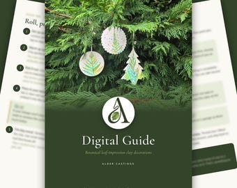 Guía digital para la decoración navideña: Adorno de arcilla con impresión de hojas botánicas.