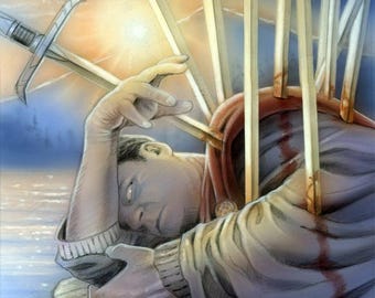 Original The Ten of Swords Tarot Card Framed Art Painting