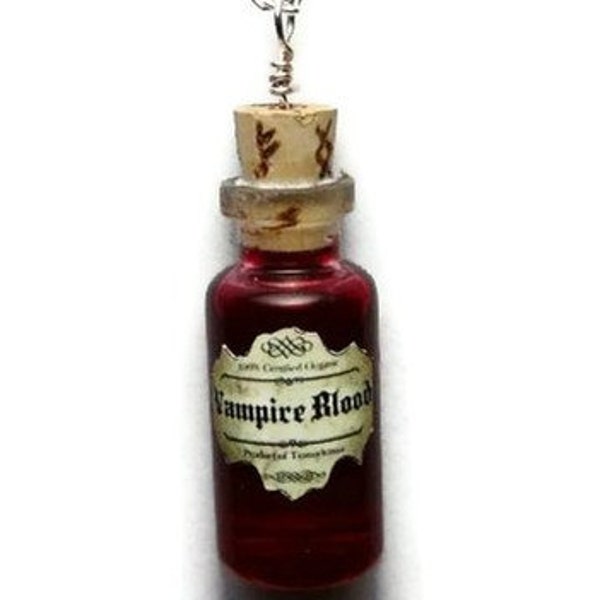 SALE Vampire Blood Bottle Pendant, Necklace, Ancient, Glass Bottle