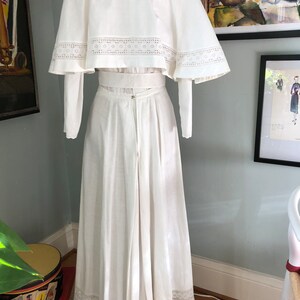 Vintage Edwardian white linen dress with cape all hand embroidered image 7