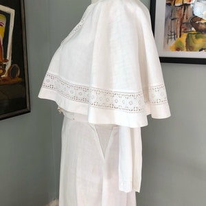 Vintage Edwardian white linen dress with cape all hand embroidered image 4