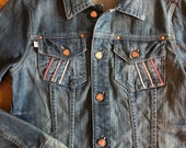 Vintage Betsey Johnson jean jacket distressed denim 80s