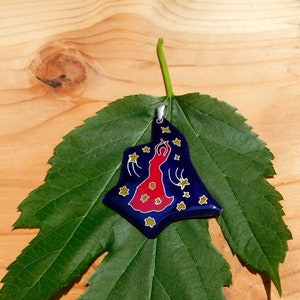 The Lady In Red - Enamel Pendant/Bohemian Pendant/Magic Jewelry/Gift for her/OOAK/Handmade Jewelry/Night Sky/Stars/Dance/Dancer