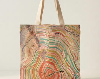 Canvas Tote Bag: Colorful Tree Ring Print, Eco-Friendly Cotton Shopper Bag