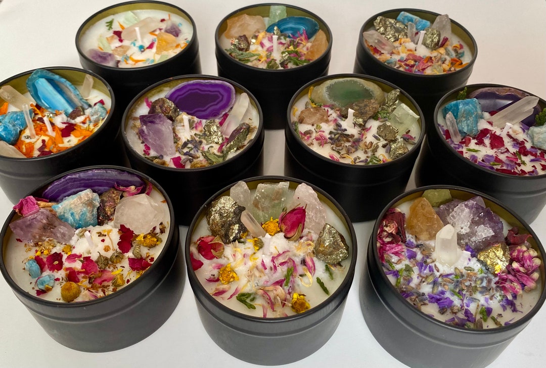 Crystal Candles With Flowers/intention Candles/friendship Candle/love ...