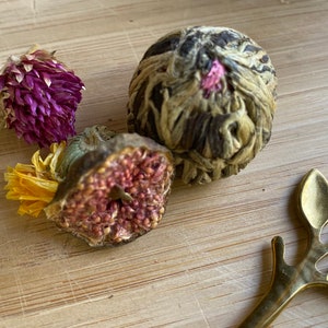 Blooming Tea Balls with Loose Tea Flowers/Gift for Tea Lovers/Tea in a Corked Reusable Jar/Blooming Flower Tea/Tea Gifts/Herbal Variety Tea image 4