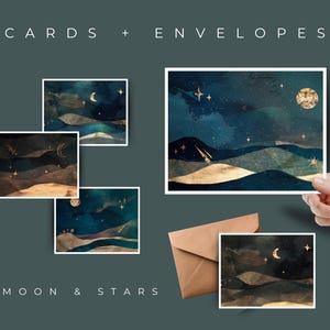 Watercolor Moon & Stars Notecards: Astrology Thank You Cards