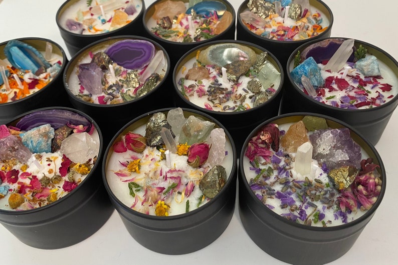 Scented Candle With Crystals and Flowers/altar Etsy