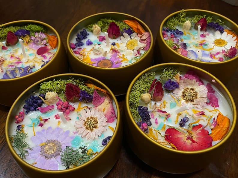 Garden Delight Floral Candles/Candle with Flowers/Colorful Candle/Unique Candle/Soy Candle/Scented Candle/Candle Gift/Candle with Lid image 5