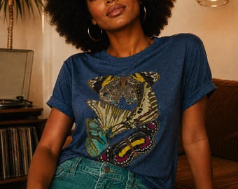 Vintage Butterfly Collage Shirt Botanical Insect Graphic Tee Cottagecore Nature Lover Gift