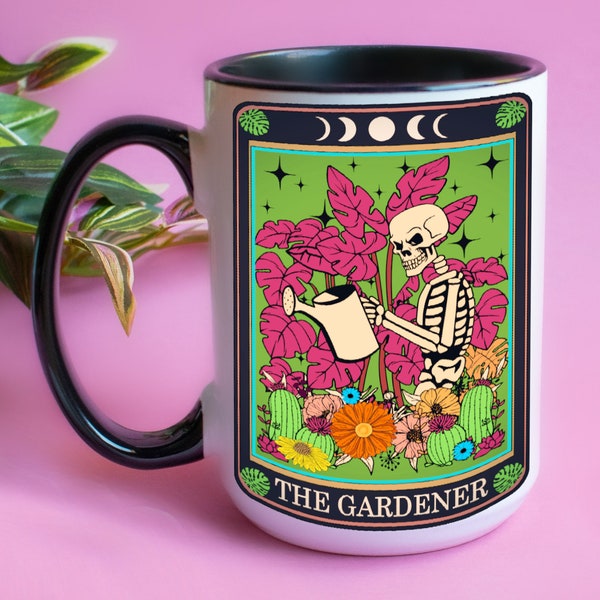 TAROT CARD Coffee Mug/Gift for Gardener/Gift for Plant Lover/Tarot Reading/Skeleton/Wiccan/Pagan/Occult/15 oz Mug/Funny Tarot Card Mug/Tea