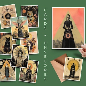 Set de papeterie Witchy : Cartes vierges et enveloppes Phase de lune