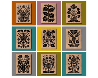 Wild Flower NOTECARDS/Blockprint Floral Note Cards on Kraft/24Blank Inside Card/Thank you Card/Minimalist Note Card/Card Set with Envelopes