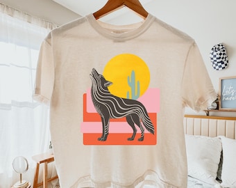 Desert Coyote TShirt:  Modern Retro Desert Graphic Boxy Tee, Boho Western, Nature Lover Gift